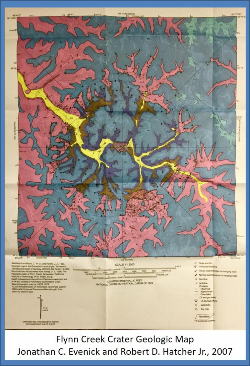 Flynn Creek Crater Geologic Map, Tennessee